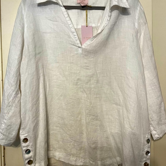 St. Tropez Tops - White linen blouse